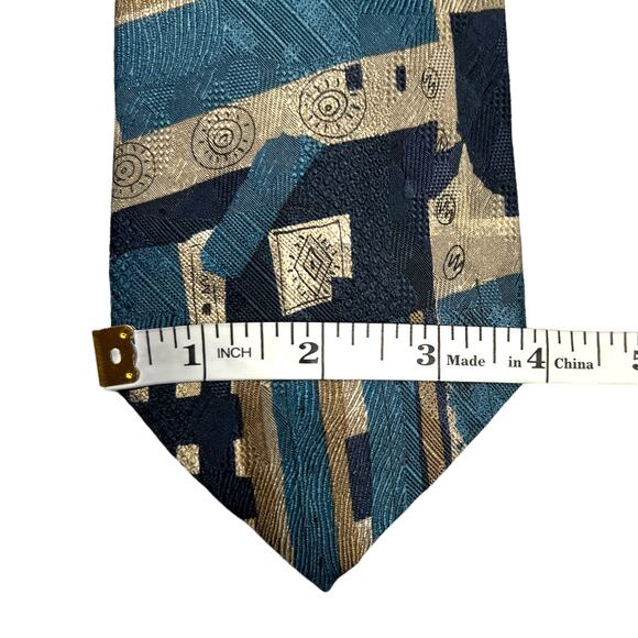 Alexander Cross Ltd. Neck Tie Blue Tan All Silk Men's Suit Accessories Formal 4" - Picture 6 of 8